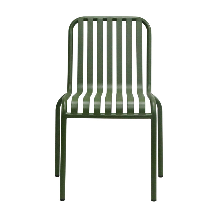 Dark Green Metal Stackable Outdoor Dining Chairs, Set of 2
