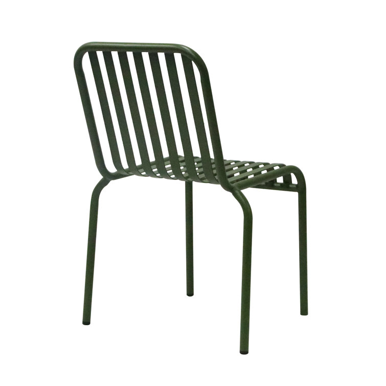 Dark Green Metal Stackable Outdoor Dining Chairs, Set of 2
