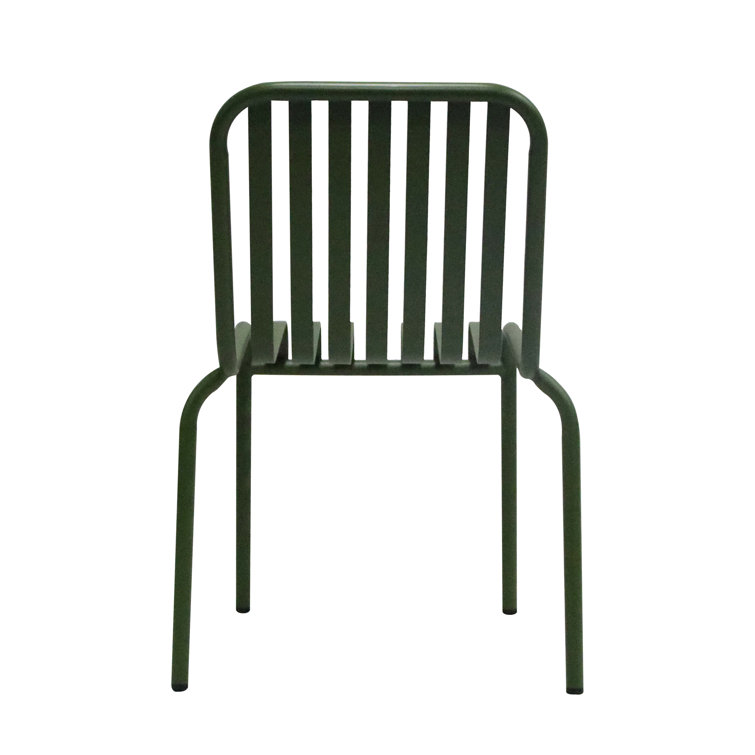 Dark Green Metal Stackable Outdoor Dining Chairs, Set of 2