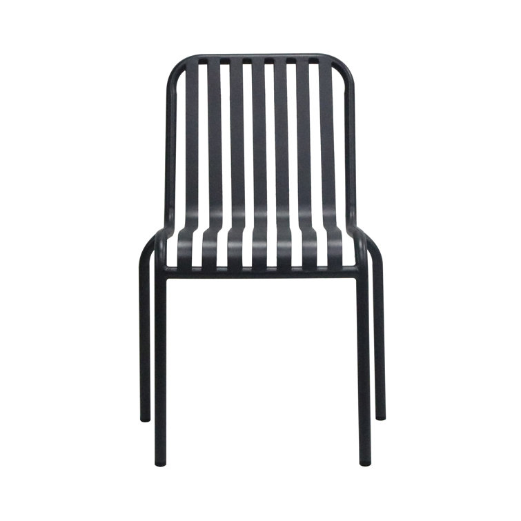 Black Powder-Coated Steel Armless Outdoor Stackable Dining Chairs, Set of 2