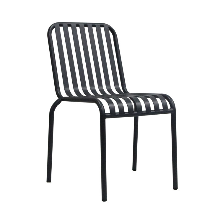 Black Powder-Coated Steel Armless Outdoor Stackable Dining Chairs, Set of 2