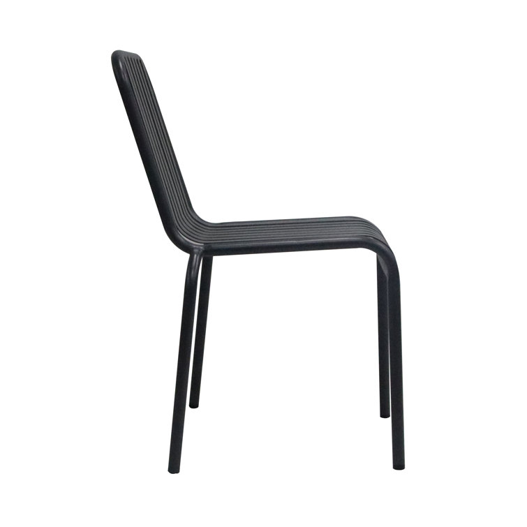 Black Powder-Coated Steel Armless Outdoor Stackable Dining Chairs, Set of 2