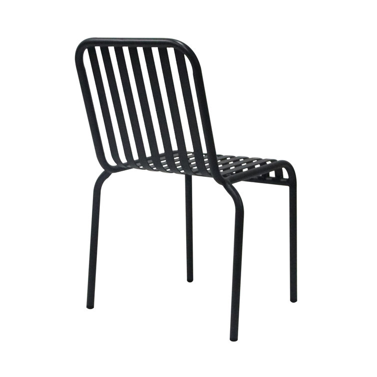 Black Powder-Coated Steel Armless Outdoor Stackable Dining Chairs, Set of 2