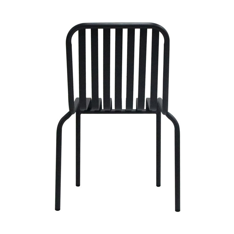 Black Powder-Coated Steel Armless Outdoor Stackable Dining Chairs, Set of 2