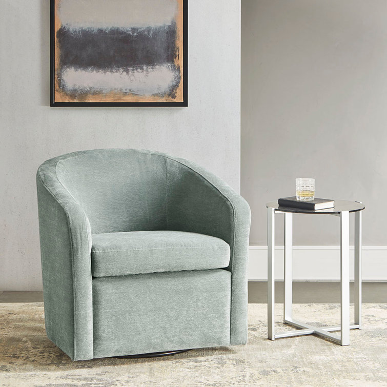 Perry Street Light Blue Velvet Barrel Swivel Accent Chair