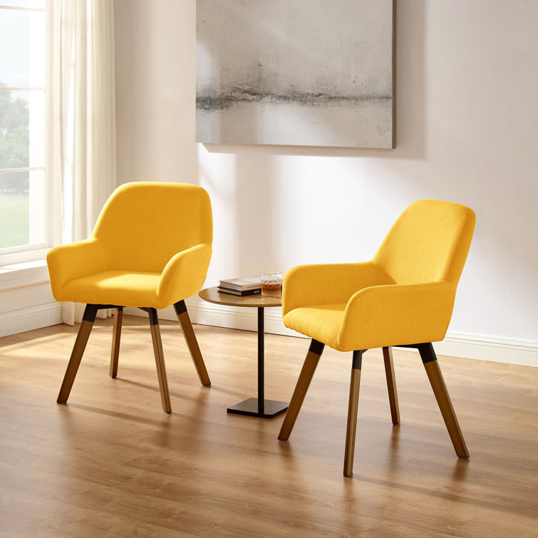 Rayshawn Yellow Velvet Swivel Accent Chair with Metal Base