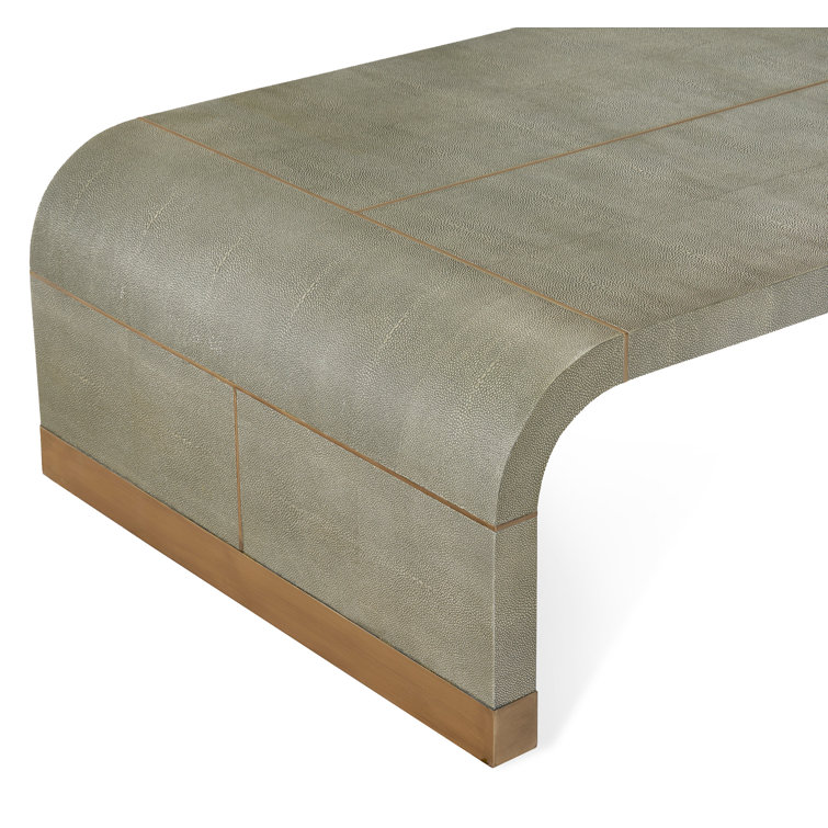 Sorrel Gray Faux Shagreen Rectangular Coffee Table with Brass Trim