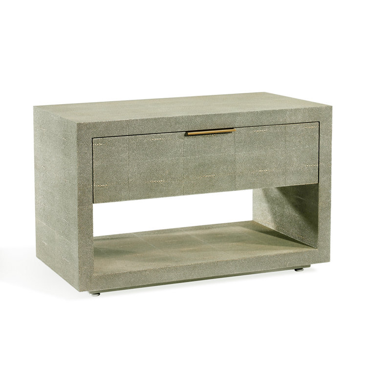 Sorrel Grey Sharkskin and Antique Brass 1-Drawer Nightstand