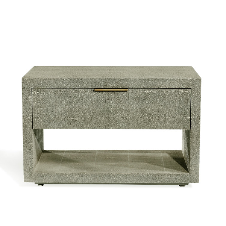 Sorrel Grey Sharkskin and Antique Brass 1-Drawer Nightstand