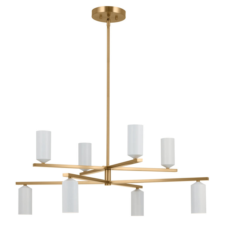 Champagne Bronze 8-Light Chandelier with White Metal Shades