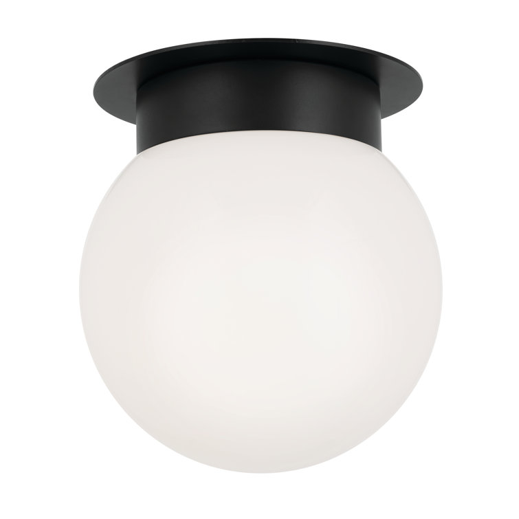 Black and Opal Glass Globe Flush Mount Light