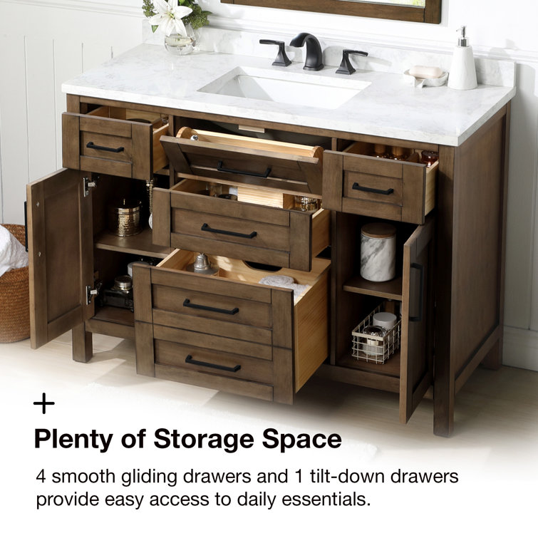 Almond Latte 48" Single Sink Bathroom Vanity with White Marble Top