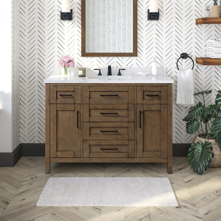 Almond Latte 48" Single Sink Bathroom Vanity with White Marble Top