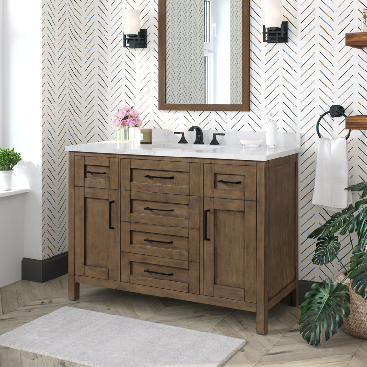 Almond Latte 48" Single Sink Bathroom Vanity with White Marble Top