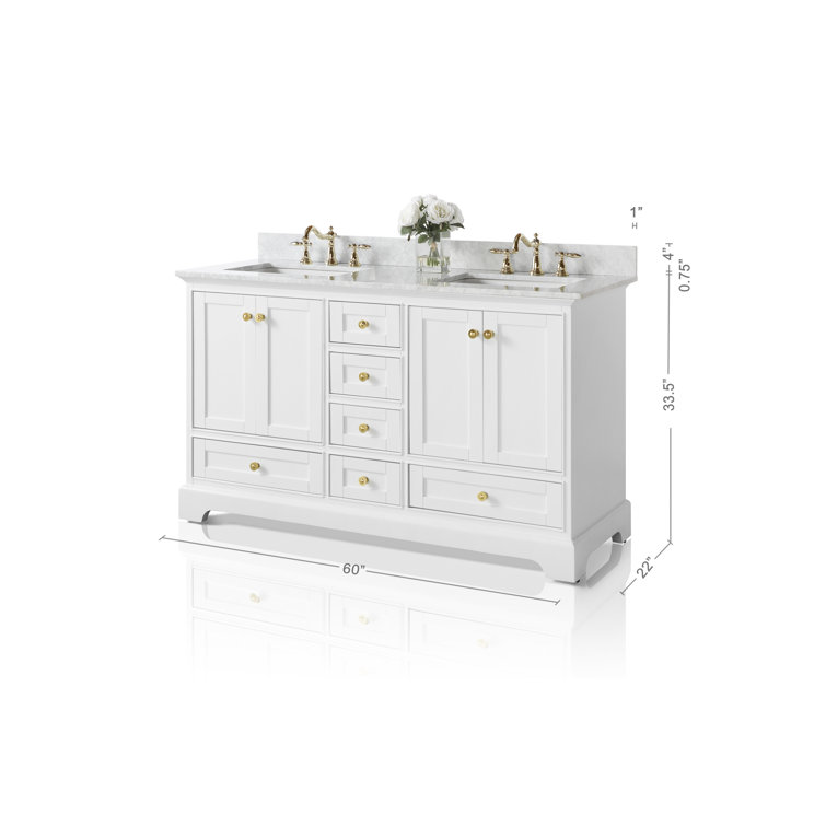 Audrey 60'' White Double Bathroom Vanity with Marble Top and Gold Hardware