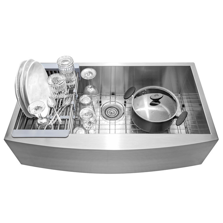 33" Brushed Stainless Steel Farmhouse Apron Kitchen Sink with Accessories
