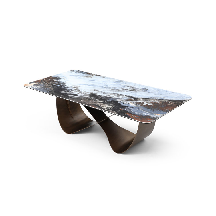Tiffany Rectangular Ceramic Top Dining Table with Brushed Bronze Base