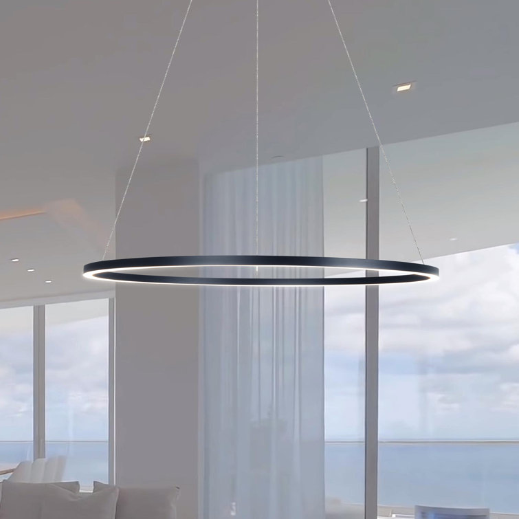 Tania 39" Sleek Black Integrated LED Adjustable Drum Chandelier