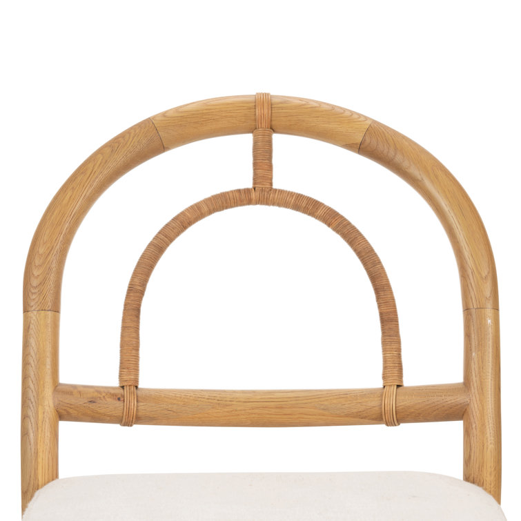 High Burnished Oak and Cane Side Chair with White Linen Upholstery