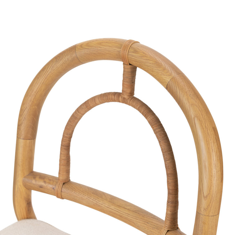 High Burnished Oak and Cane Side Chair with White Linen Upholstery