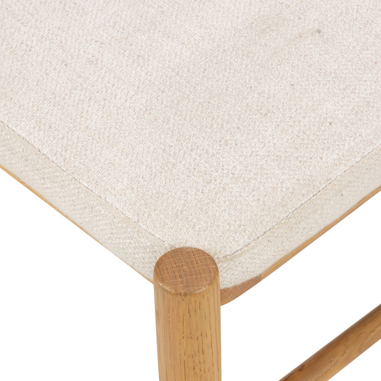 High Burnished Oak and Cane Side Chair with White Linen Upholstery