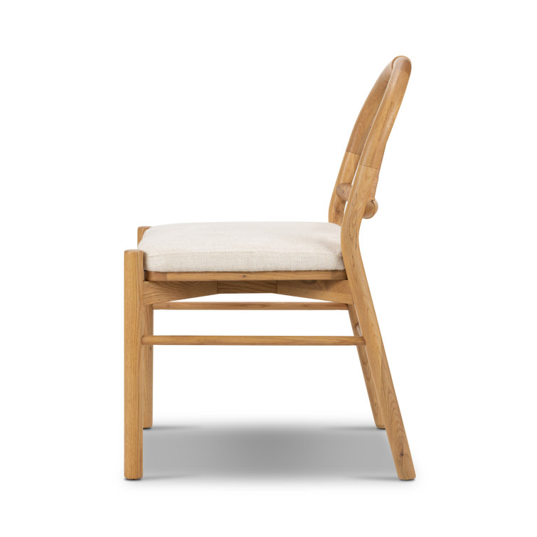 High Burnished Oak and Cane Side Chair with White Linen Upholstery