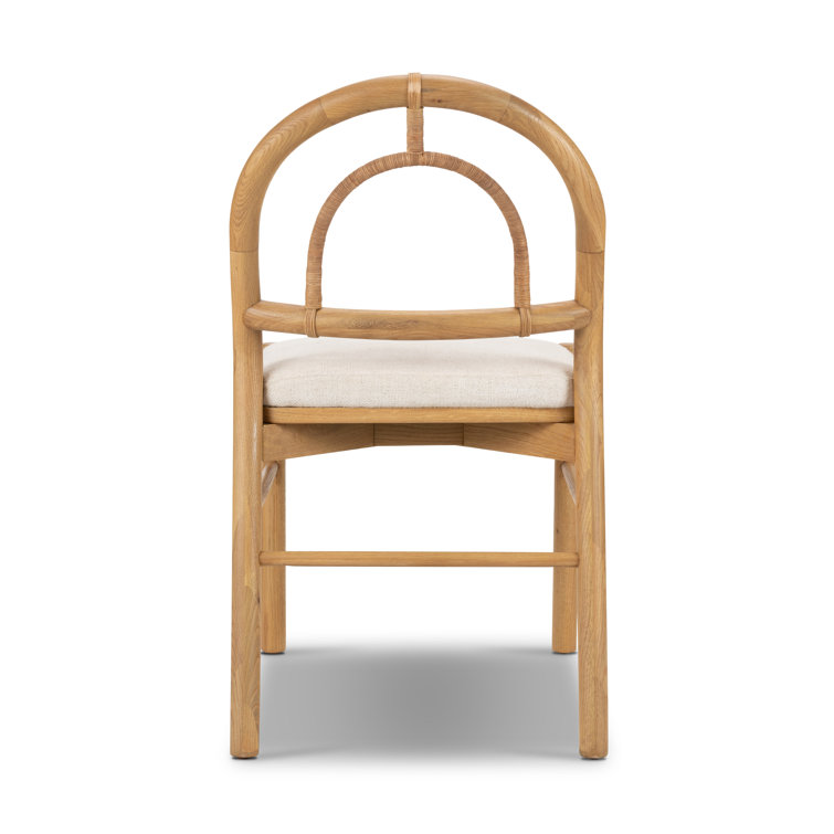High Burnished Oak and Cane Side Chair with White Linen Upholstery