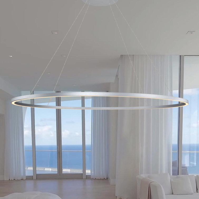 Tania Sleek Circular Adjustable LED Chandelier in Satin Silver