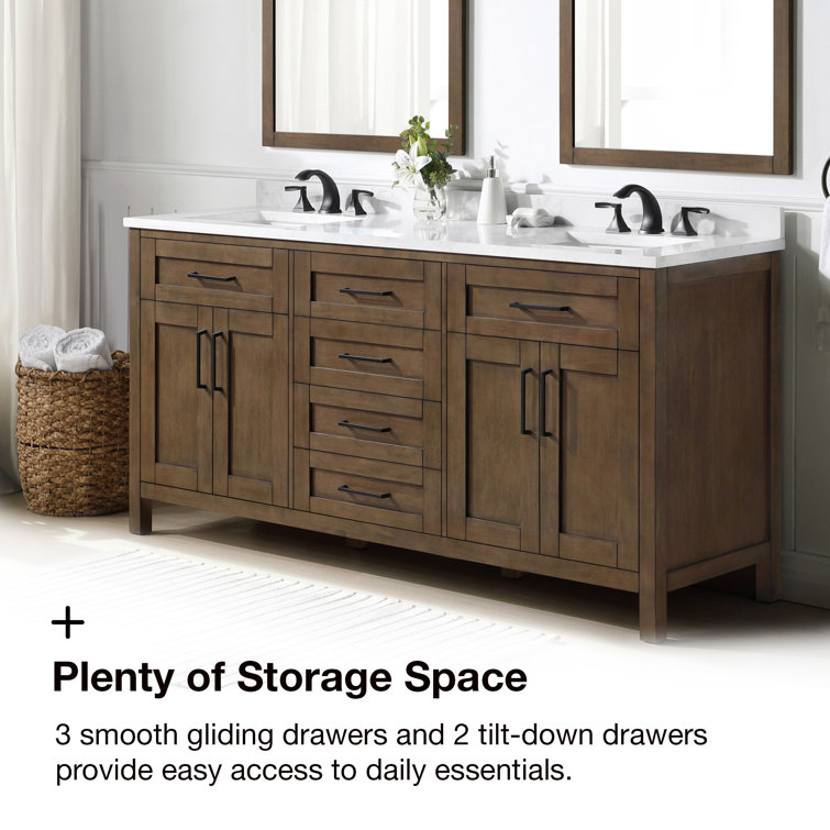 Almond Latte 72" Double Sink Freestanding Bathroom Vanity
