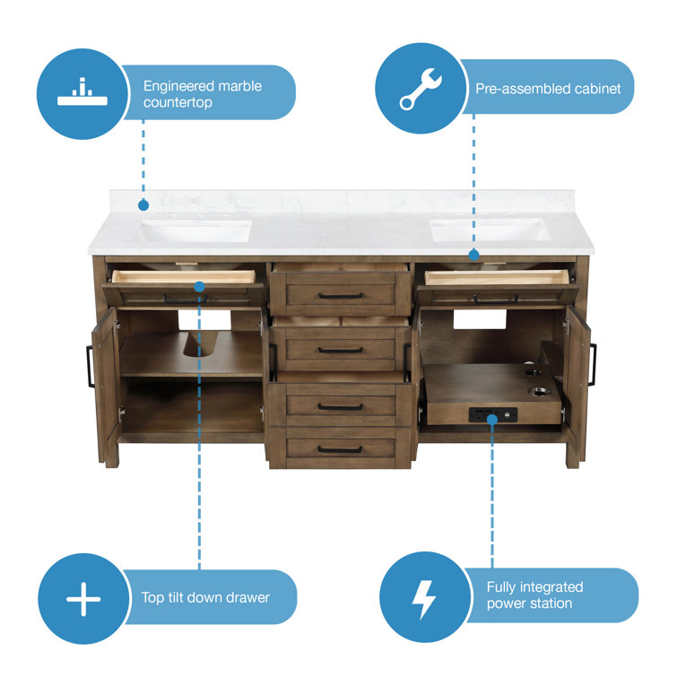 Almond Latte 72" Double Sink Freestanding Bathroom Vanity