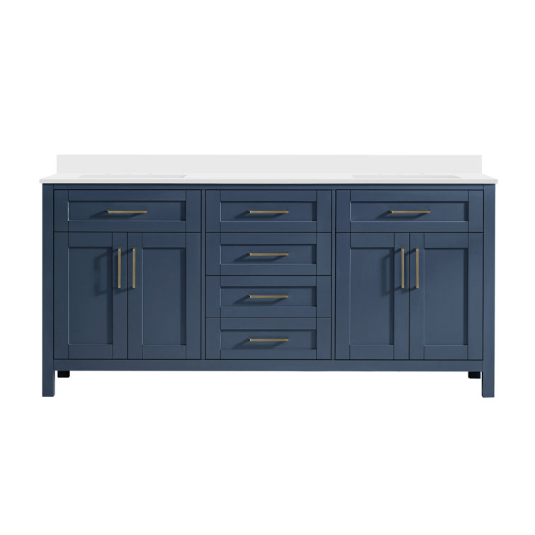 Tahoe 72" Midnight Blue Double Bathroom Vanity with Brass Hardware