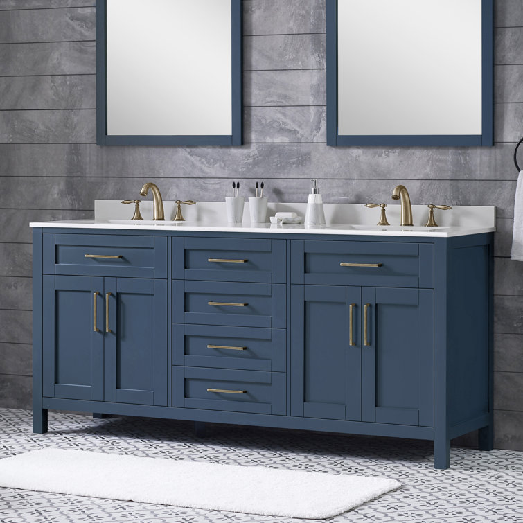 Tahoe 72" Midnight Blue Double Bathroom Vanity with Brass Hardware