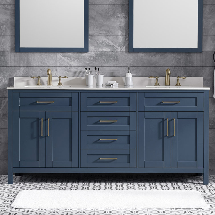 Tahoe 72" Midnight Blue Double Bathroom Vanity with Brass Hardware