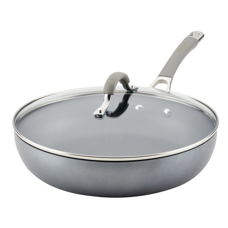 Gray Aluminum Nonstick Deep Frying Pan with Lid, 12 Inch