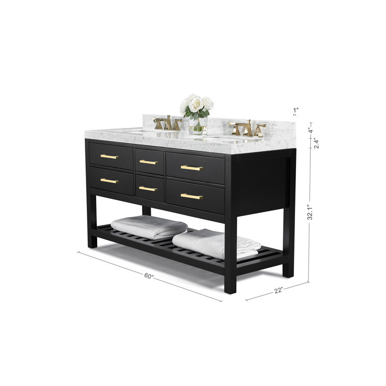 Elizabeth 60'' Black Onyx Double Vanity with Marble Top