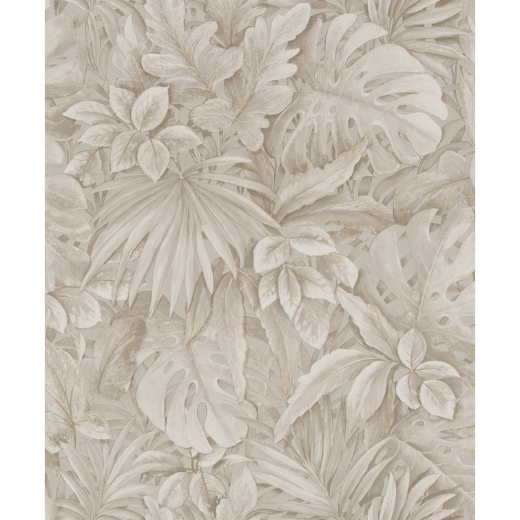 Beige Tropical Palm Leaves Non-Pasted Washable Wallpaper Roll