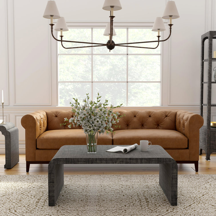Gray Rectangular Wood Outdoor Coffee Table with Waterfall Edge
