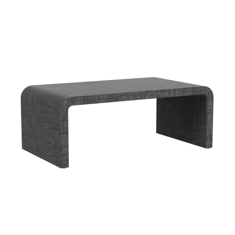 Gray Rectangular Wood Outdoor Coffee Table with Waterfall Edge