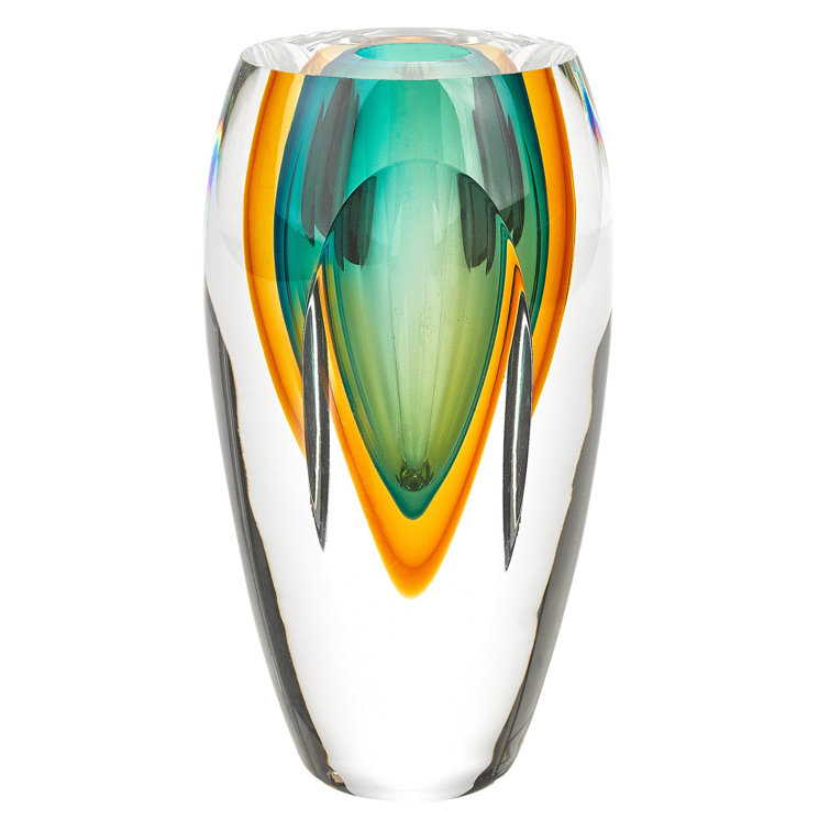 Amber and Green Art Glass Decorative Vase