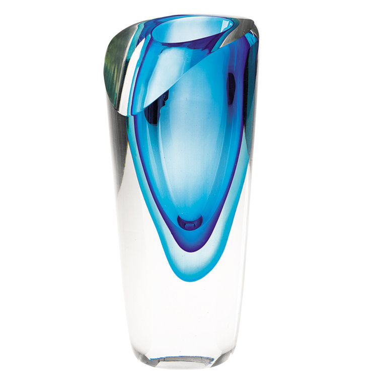 Azure Blue and Clear Murano-Style Glass Bud Vase