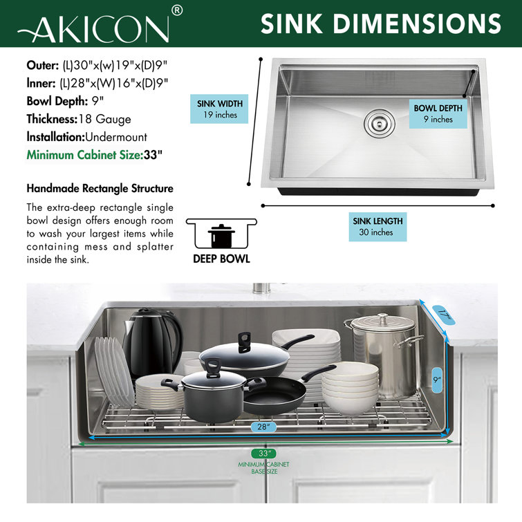 30-Inch Stainless Steel Single Bowl Undermount Workstation Sink
