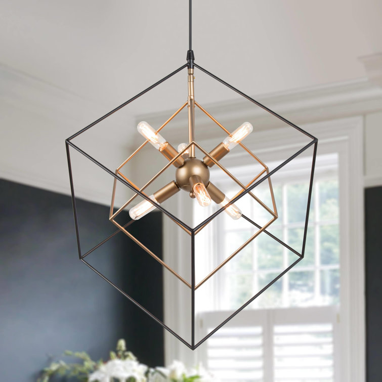 Abtercetor Matte Black Wrought Iron Cage LED Chandelier