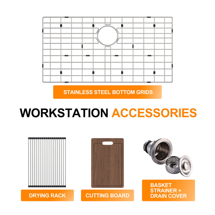 Gideon 33'' Stainless Steel Drop-In Kitchen Sink with Workstation