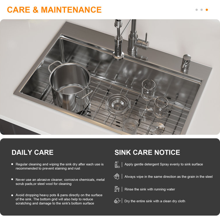 Gideon 33'' Stainless Steel Drop-In Kitchen Sink with Workstation