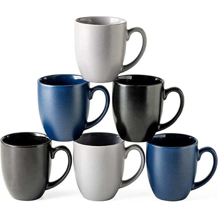 16oz Black, White, and Blue Ceramic Beverage Mugs Set
