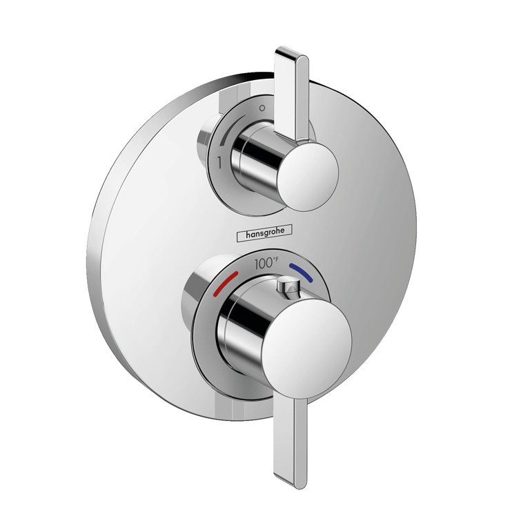 Chrome Modern Wall-Mounted Thermostatic Shower Trim with Diverter