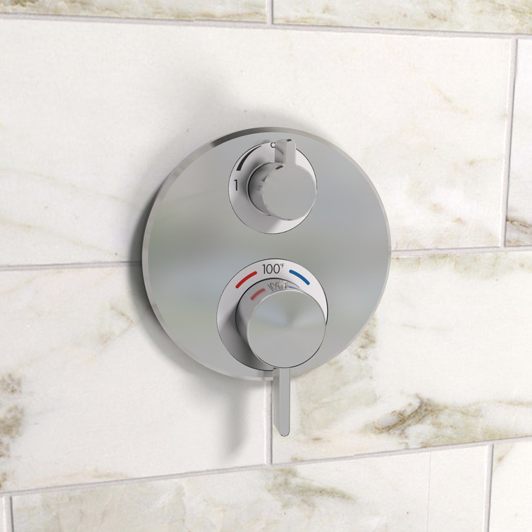 Chrome Modern Wall-Mounted Thermostatic Shower Trim with Diverter