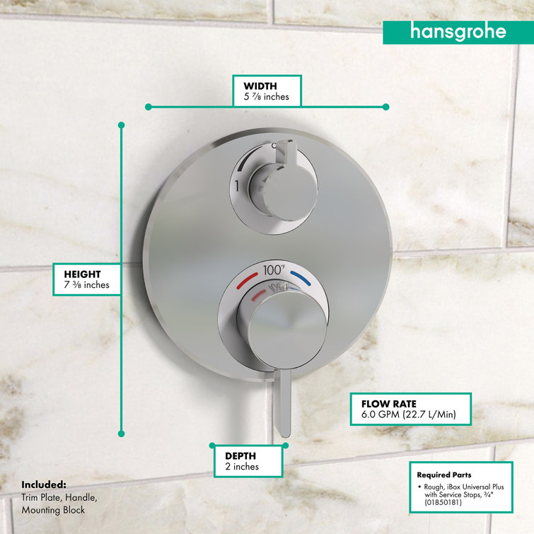 Chrome Modern Wall-Mounted Thermostatic Shower Trim with Diverter