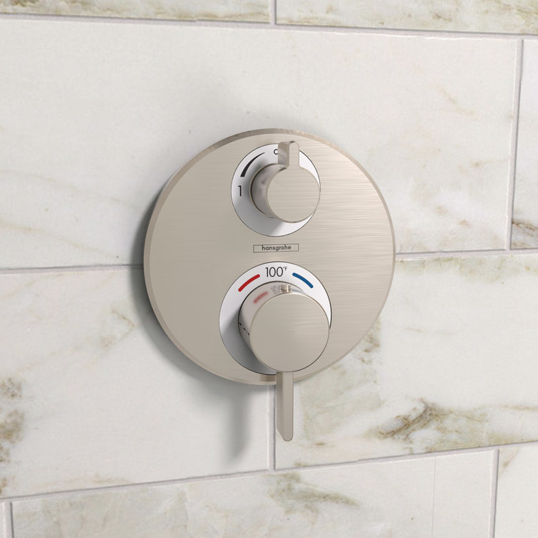Brushed Nickel Wall-Mounted Thermostatic Shower Valve Trim