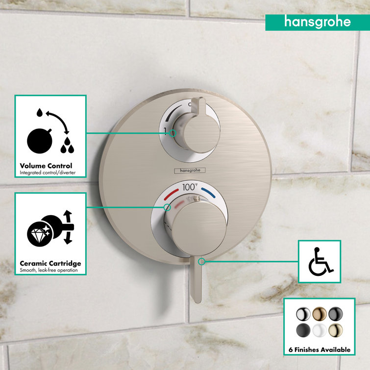 Brushed Nickel Wall-Mounted Thermostatic Shower Valve Trim